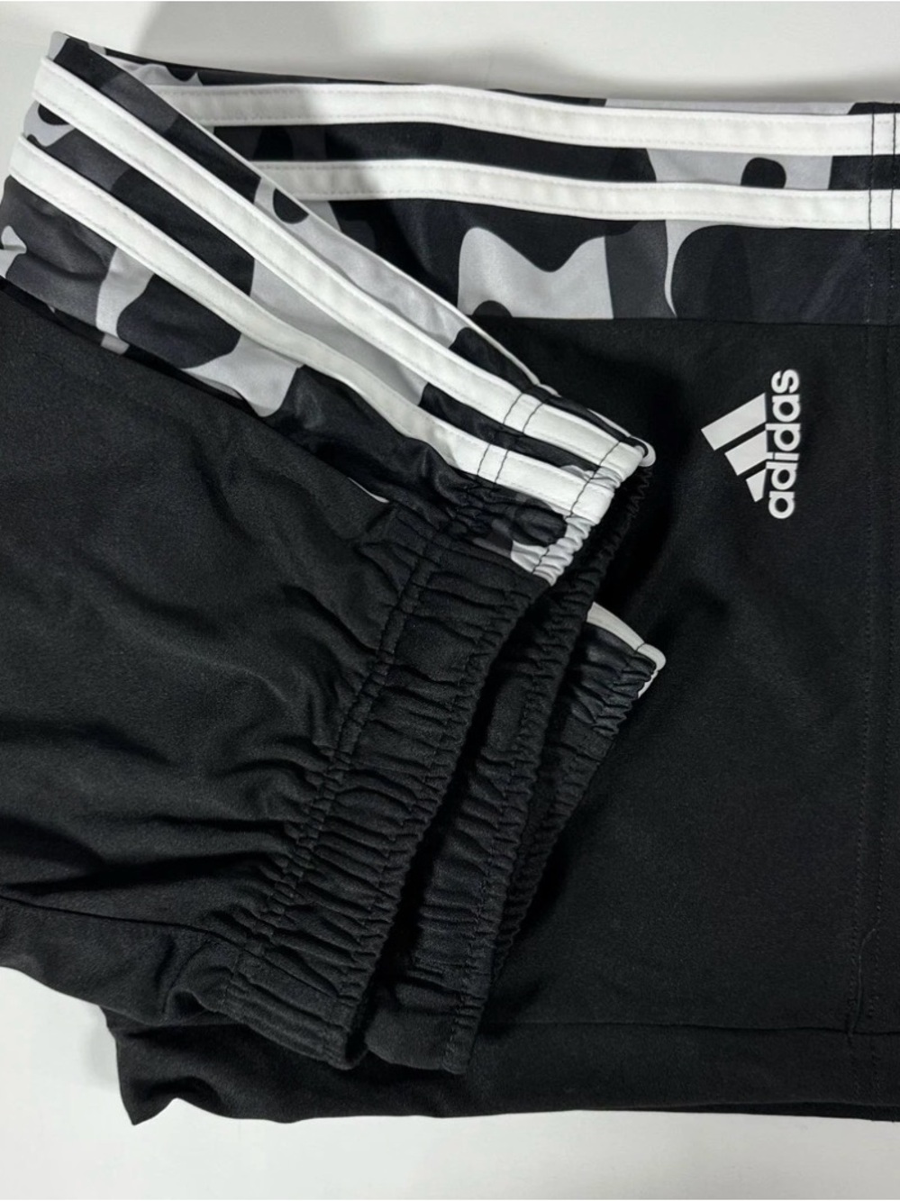 Adidas Youth Athletic Shorts – Black with Camouflage Side Panels, Size L 14/16